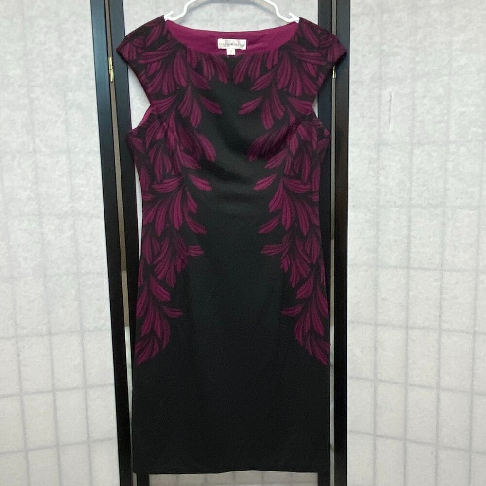 London Style Black Purple Sheath Slimming Knit Mini Dress Cap Sleeve 6